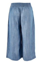 Product shot of the Delighted To Meet You Culottes in colour Chambray (Blue), from the back