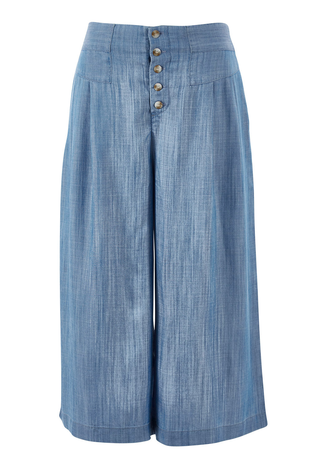 Product shot of the Delighted To Meet You Culottes in colour Chambray (Blue), from the front