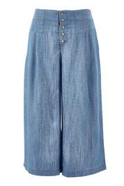 Product shot of the Delighted To Meet You Culottes in colour Chambray (Blue), from the front