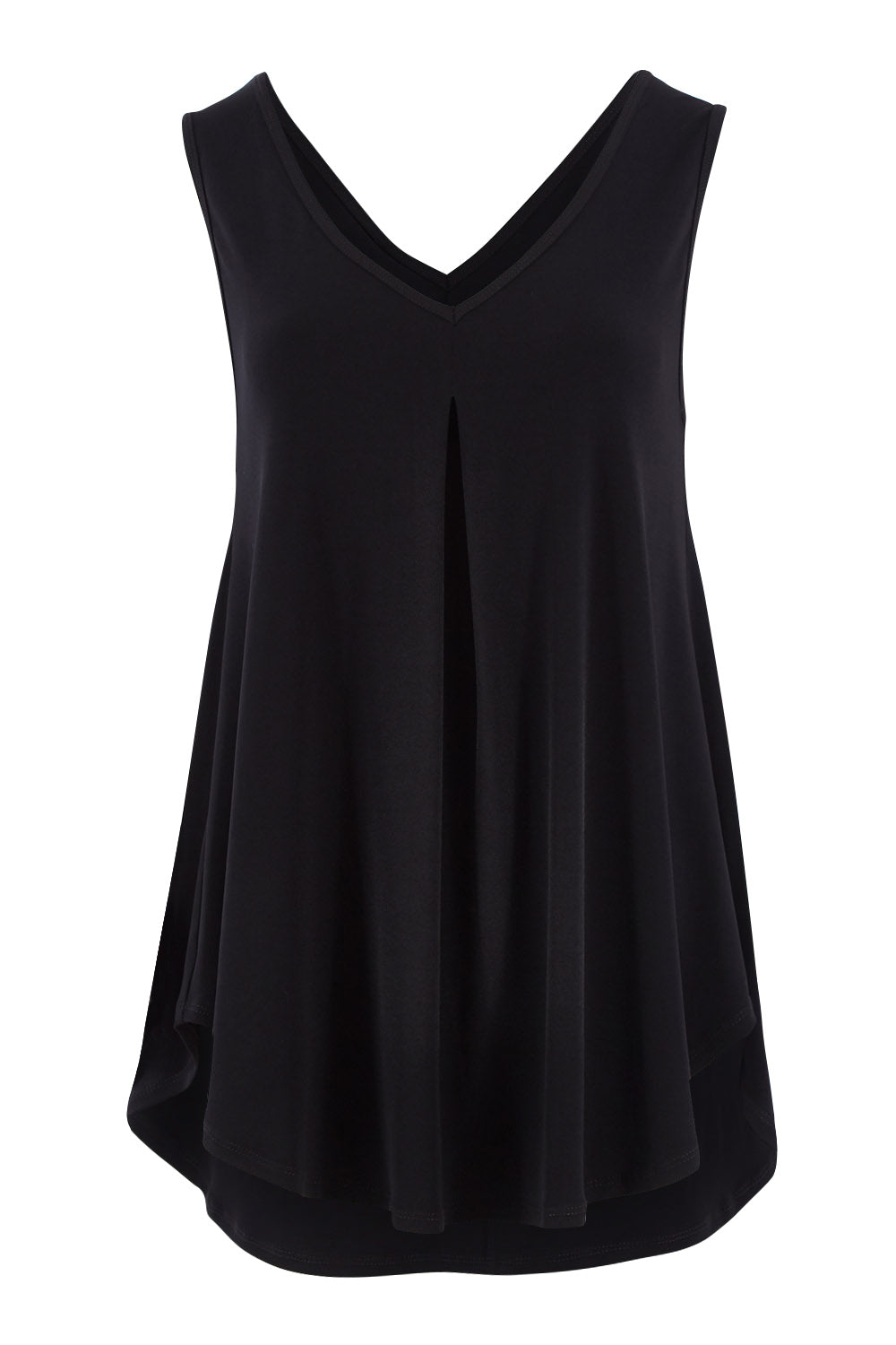 Product shot of The Wanderer In Me V Neck Travel Singlet in colour Black (Black), from the front