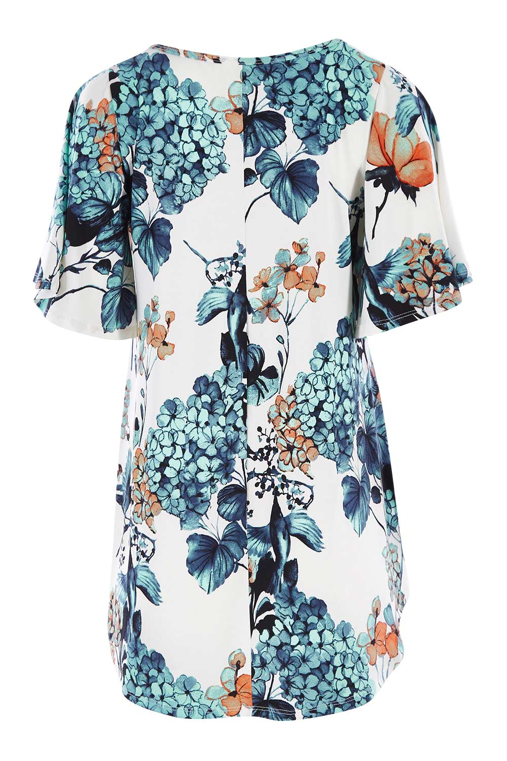 Product shot of the Free Falling Top in colour Birdfleur (Blue), from the back
