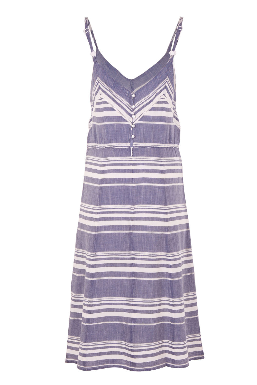 Product shot of the Orla Dress in colour Mohalo (Blue), from the back