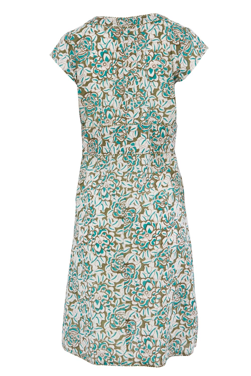 Product shot of the Daisy Dress in colour Aqua (Blue), from the back