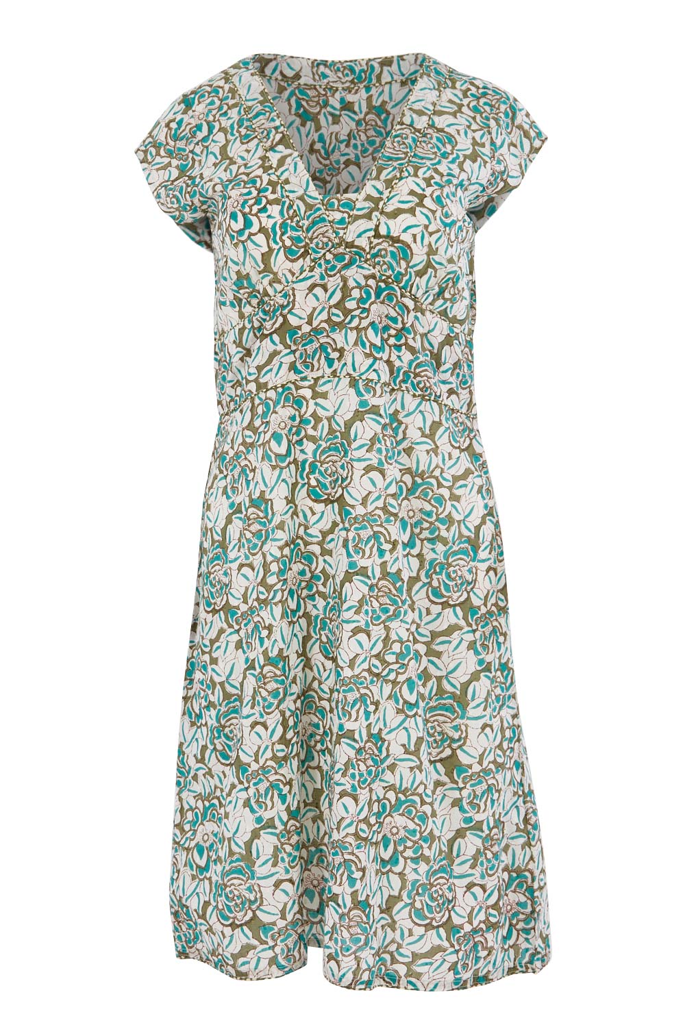 Product shot of the Daisy Dress in colour Aqua (Blue), from the front