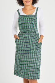 Model Olivia wearing size 10 of the Berty Reversible Tunic in colour Fresconavy (Blue), from the front, cropped image