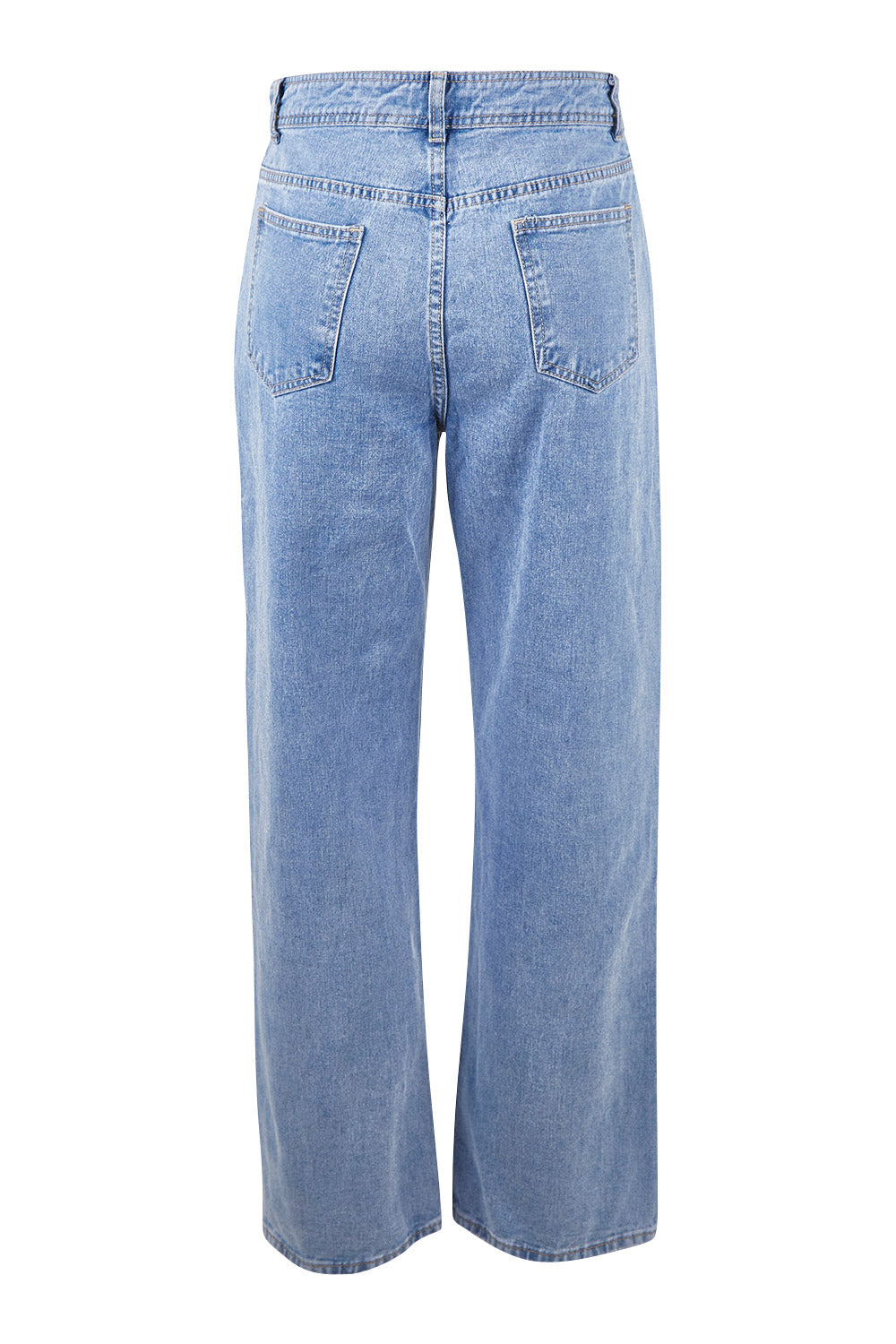 Product shot of the Taylor Straight Jean in colour Midblue (Blue), from the back