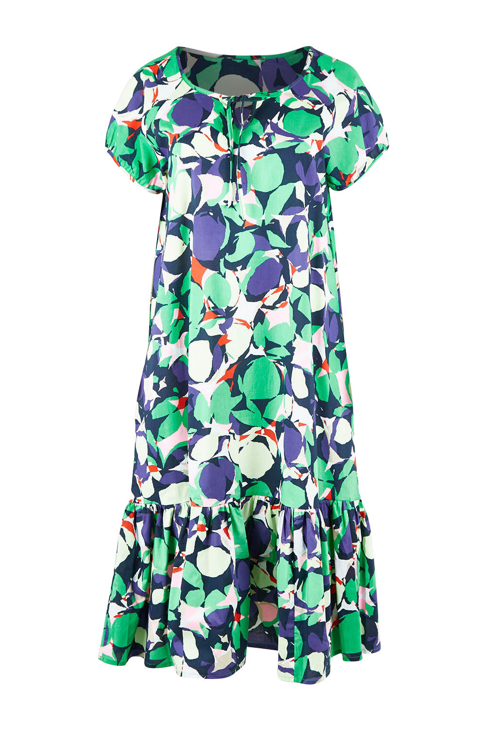Product shot of the Edan Print Cotton Dress in colour Greenmulti (Green), from the front