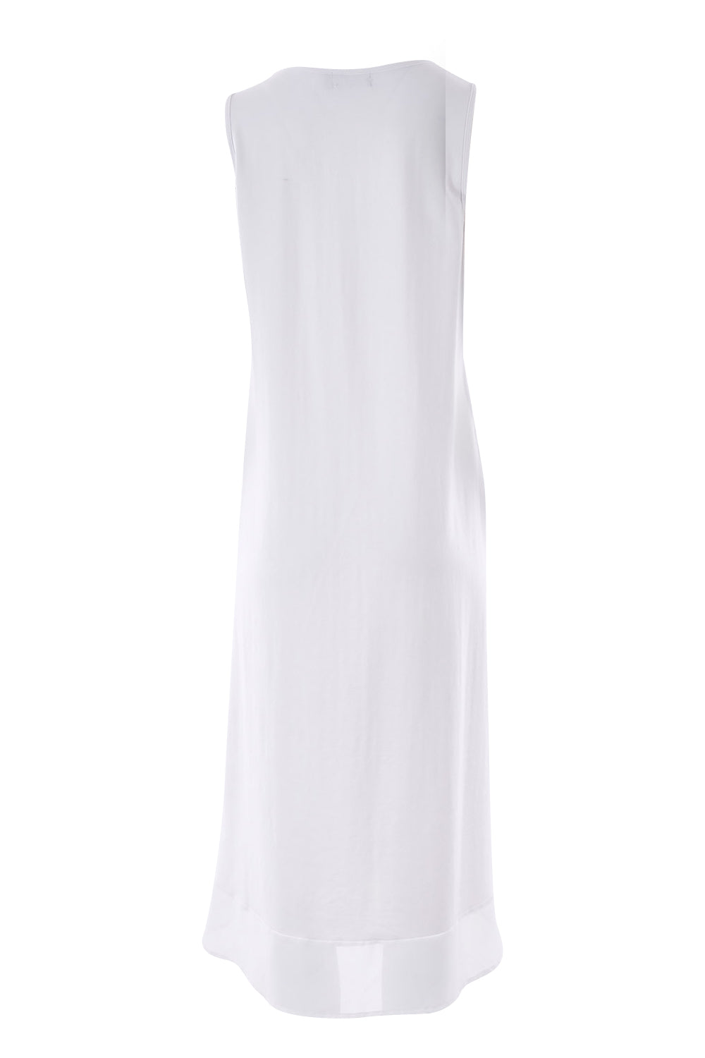 Product shot of the Chiffon Trim Sleeveless Dress in colour White (White), from the back