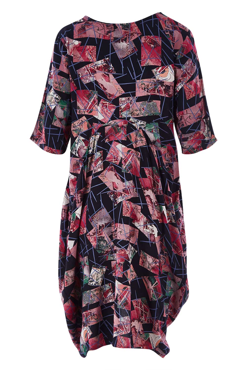 Product shot of the Rayon Bounce Dress in colour Print (Pink), from the back