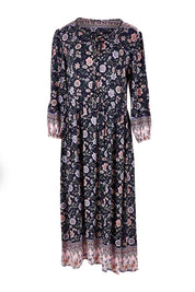 Product shot of the Boheme Long Sleeve Print Dress in colour Navy (Blue), from the front