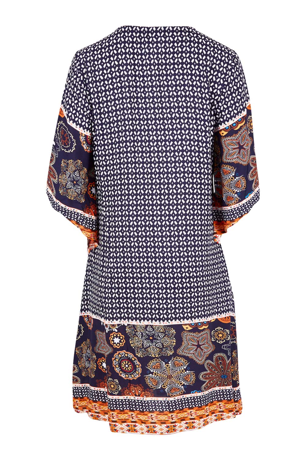 Product shot of the Sun Dress in colour Navyprint (Blue), from the back