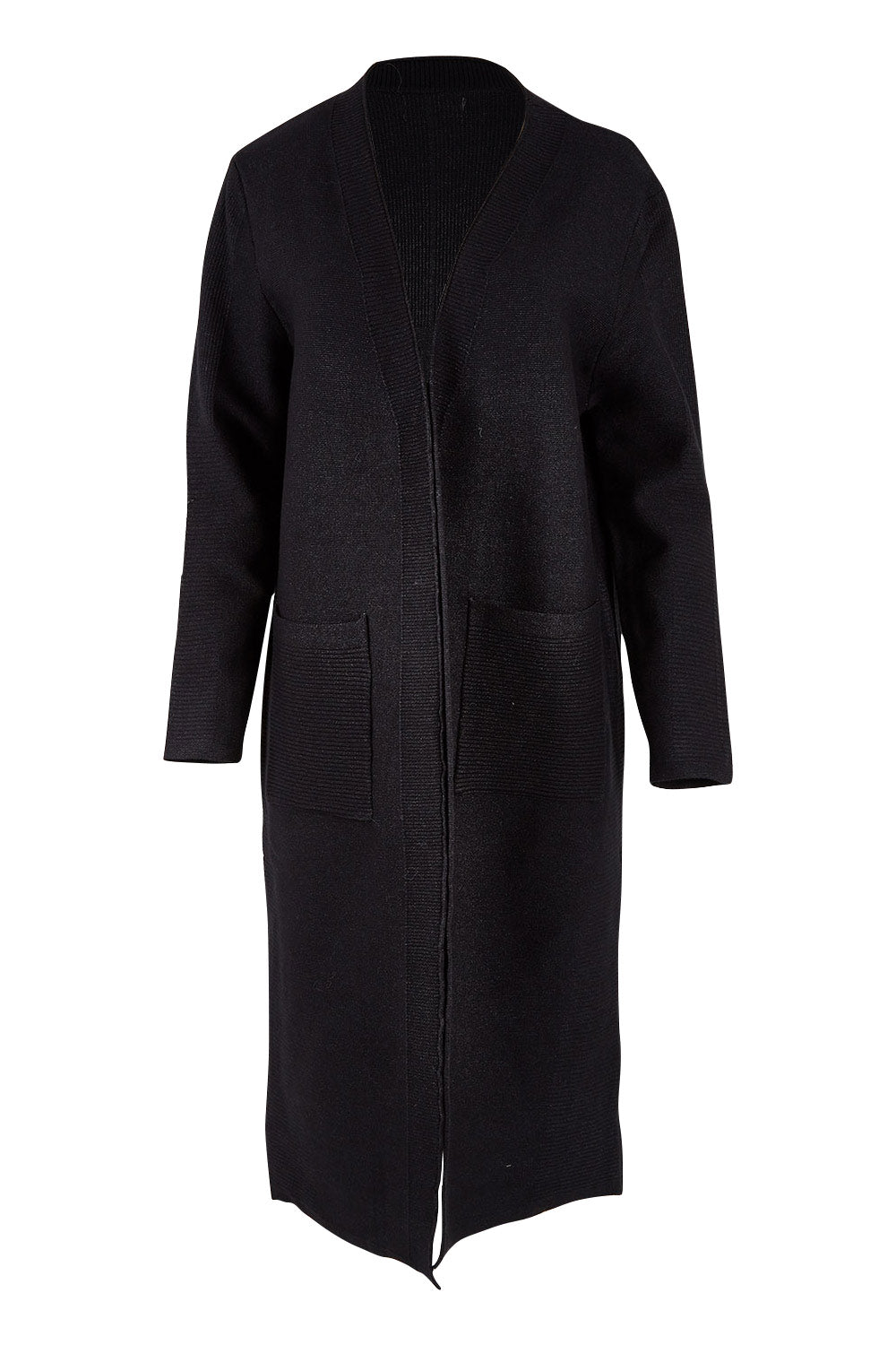 Product shot of the Relaxed Rib Cardigan in colour Black (Black), from the front