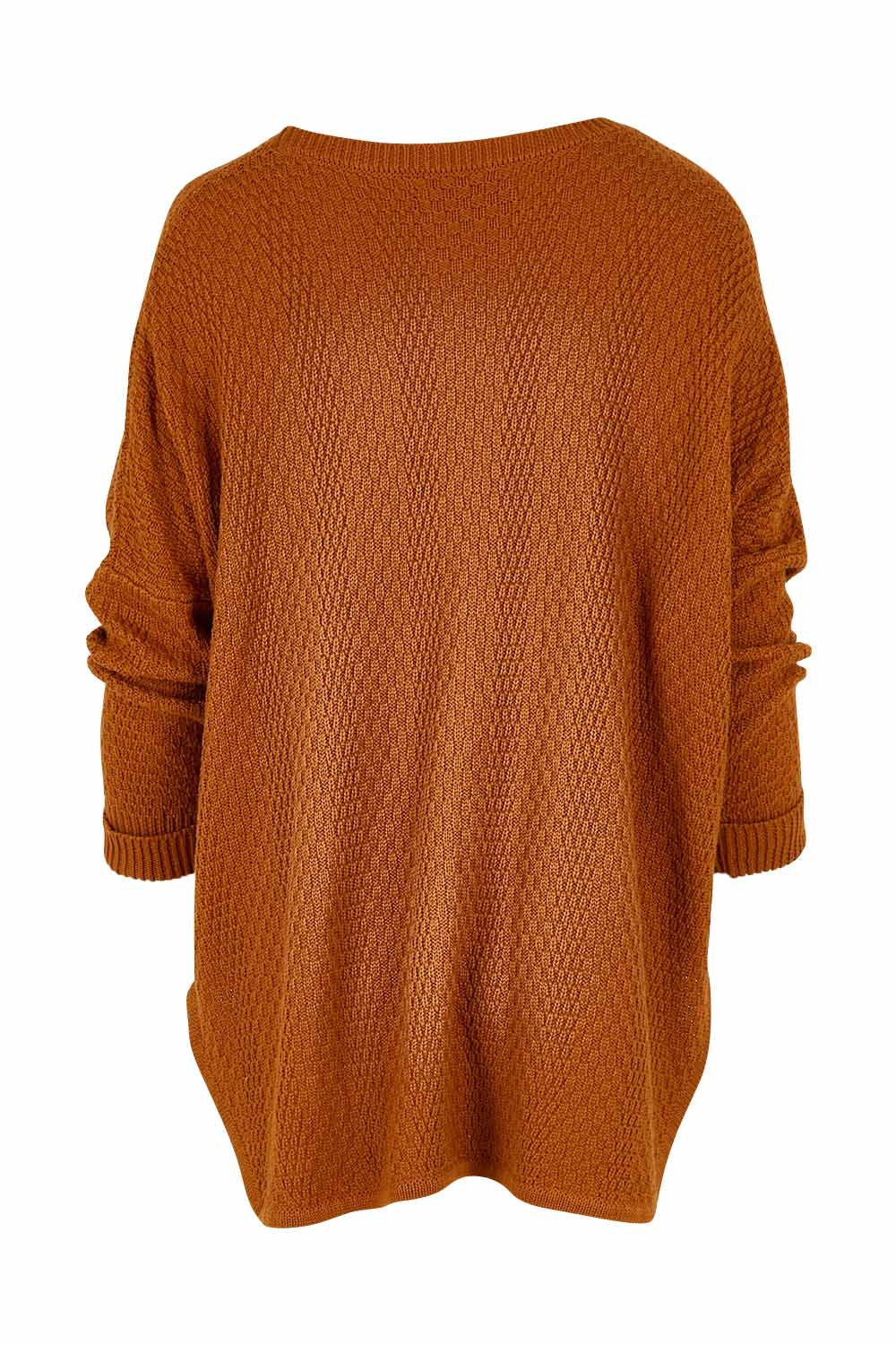 Product shot of the Lucerne Knit in colour Caramel, from the back