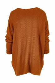 Product shot of the Lucerne Knit in colour Caramel, from the back