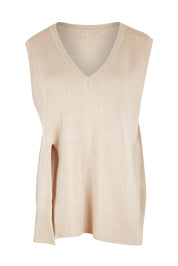 Product shot of the Cleo Vest in colour Oat, from the front