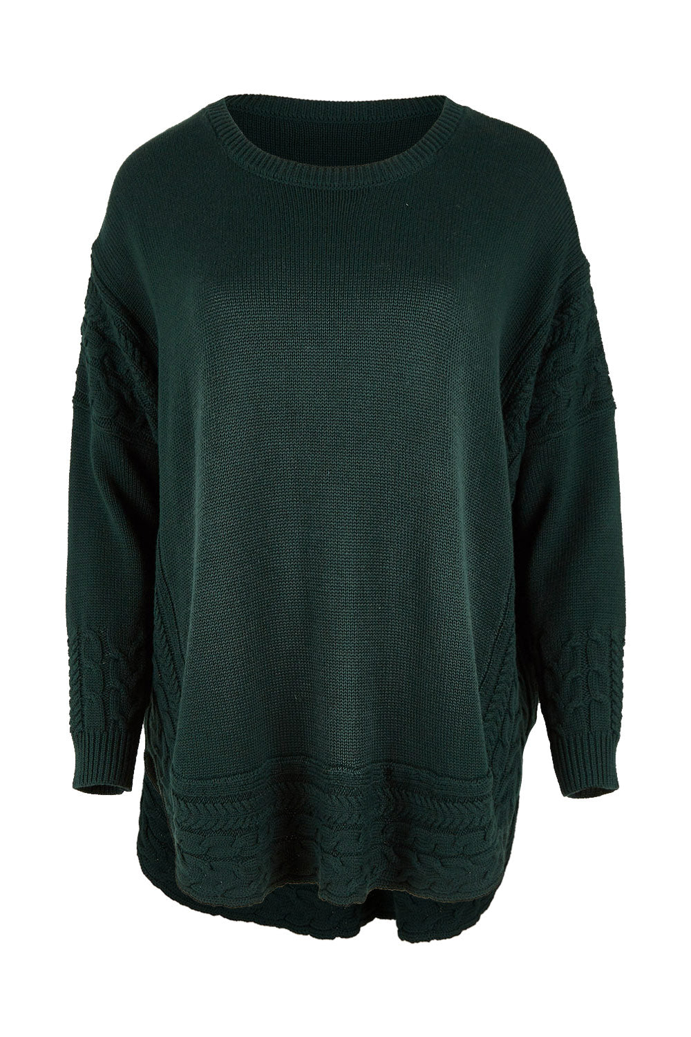 Product shot of the Poppy Knit in colour Forest (Green), from the front
