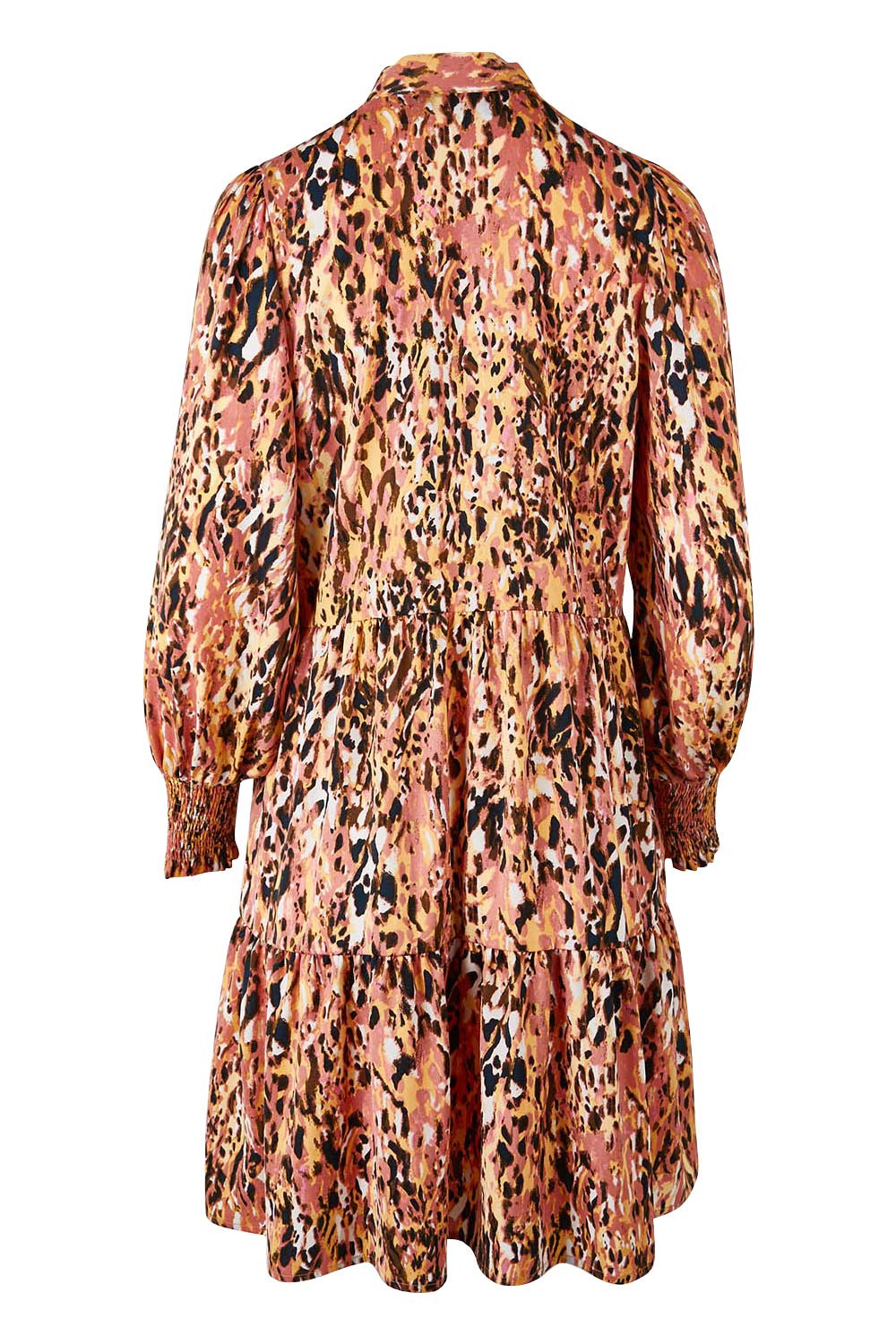 Product shot of the Mayan Dress in colour Ochre, from the back