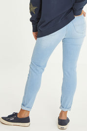 Model Cara wearing size 10 of the Hi Rider in colour Astral (Blue), from the back