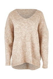 Product shot of the Verity V Neck Knit in colour Oatmeal, from the front