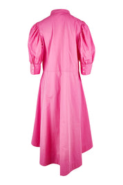 Product shot of the Primrose Dress in colour Superpink (Pink), from the back