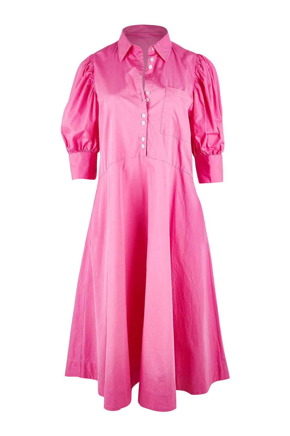 Product shot of the Primrose Dress in colour Superpink (Pink), from the front