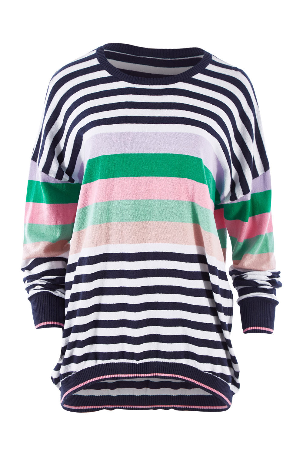 Product shot of the Passion Stripe Knit in colour Stripe (White), from the front