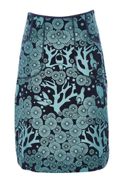Product shot of the Avril Skirt Long Mikko in colour Greenink (Blue), from the front