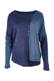 Product shot of the Two Times The Fun Merino Sweater in colour Navyspear (Blue), from the front