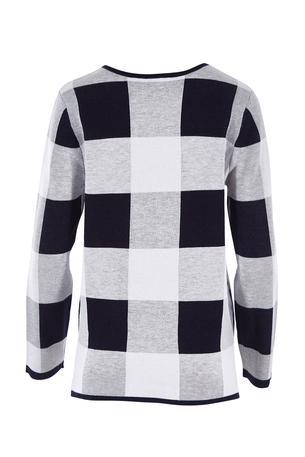 Product shot of the Check Out Chic Sweater in colour Midnight (Blue), from the back