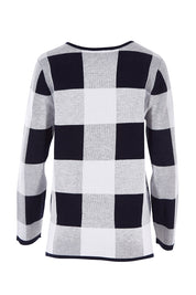 Product shot of the Check Out Chic Sweater in colour Midnight (Blue), from the back