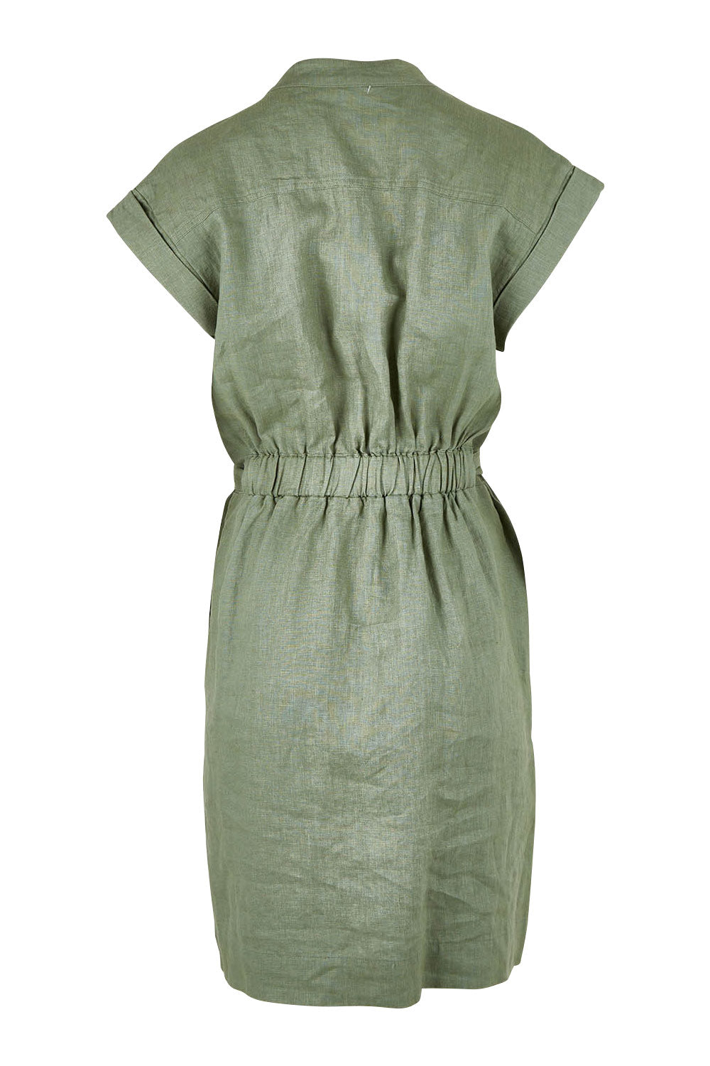 Product shot of the Harlow Dress in colour Khaki (Green), from the back