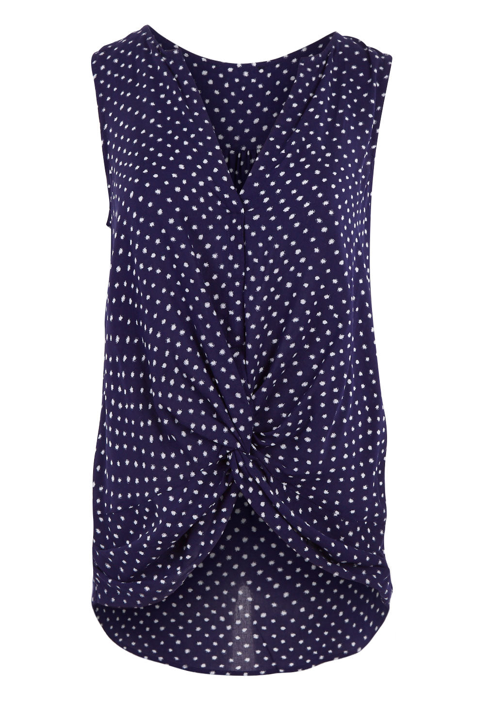 Product shot of the Martinike Sleeveless Top in colour NavyPolka (Blue), from the front