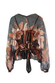 Product shot of The Red Vineyard Top in colour Floral (Black), from the back