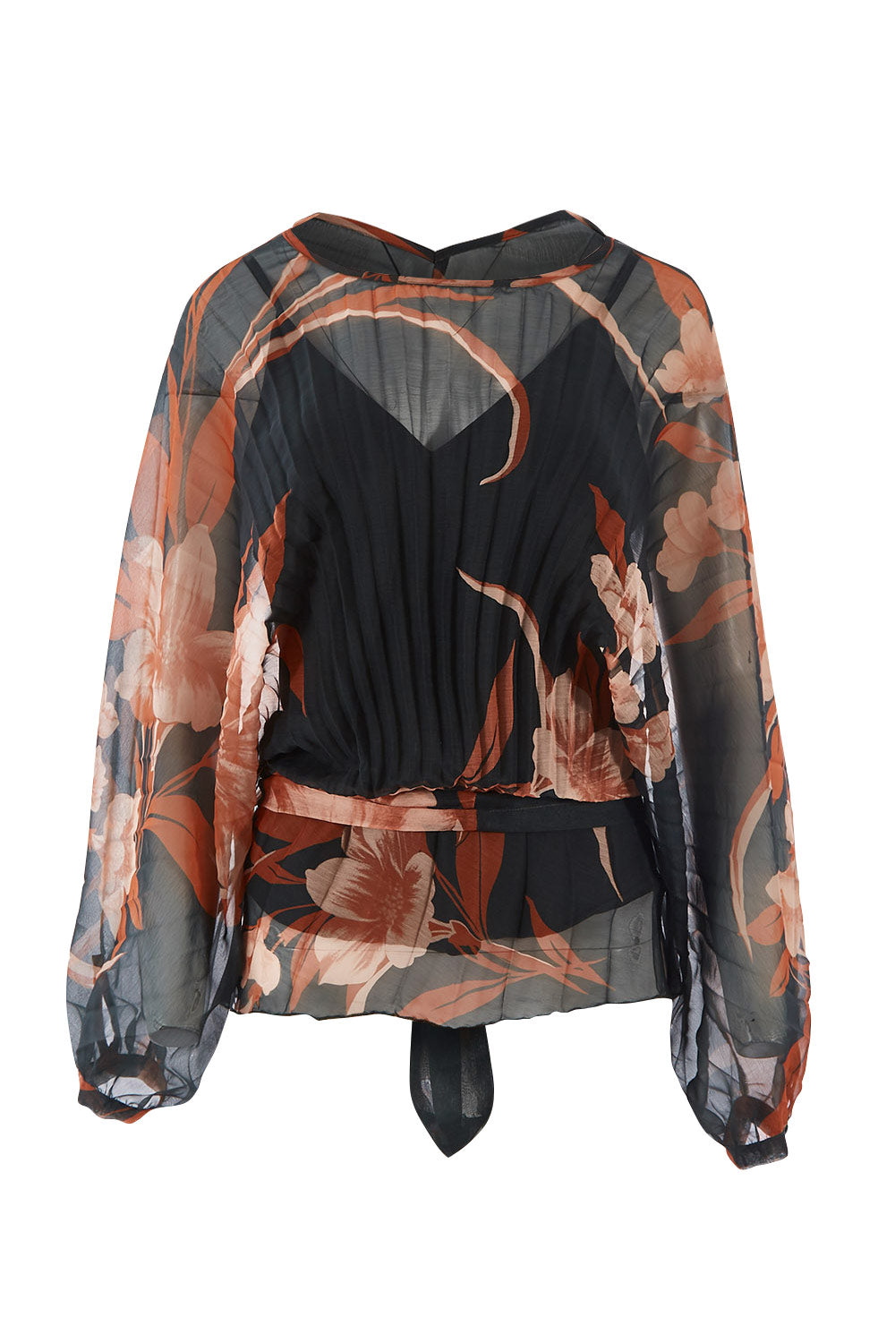 Product shot of The Red Vineyard Top in colour Floral (Black), from the front