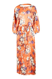 Product shot of the Jolene Pleated Maxi Dress in colour Tangerine, from the front