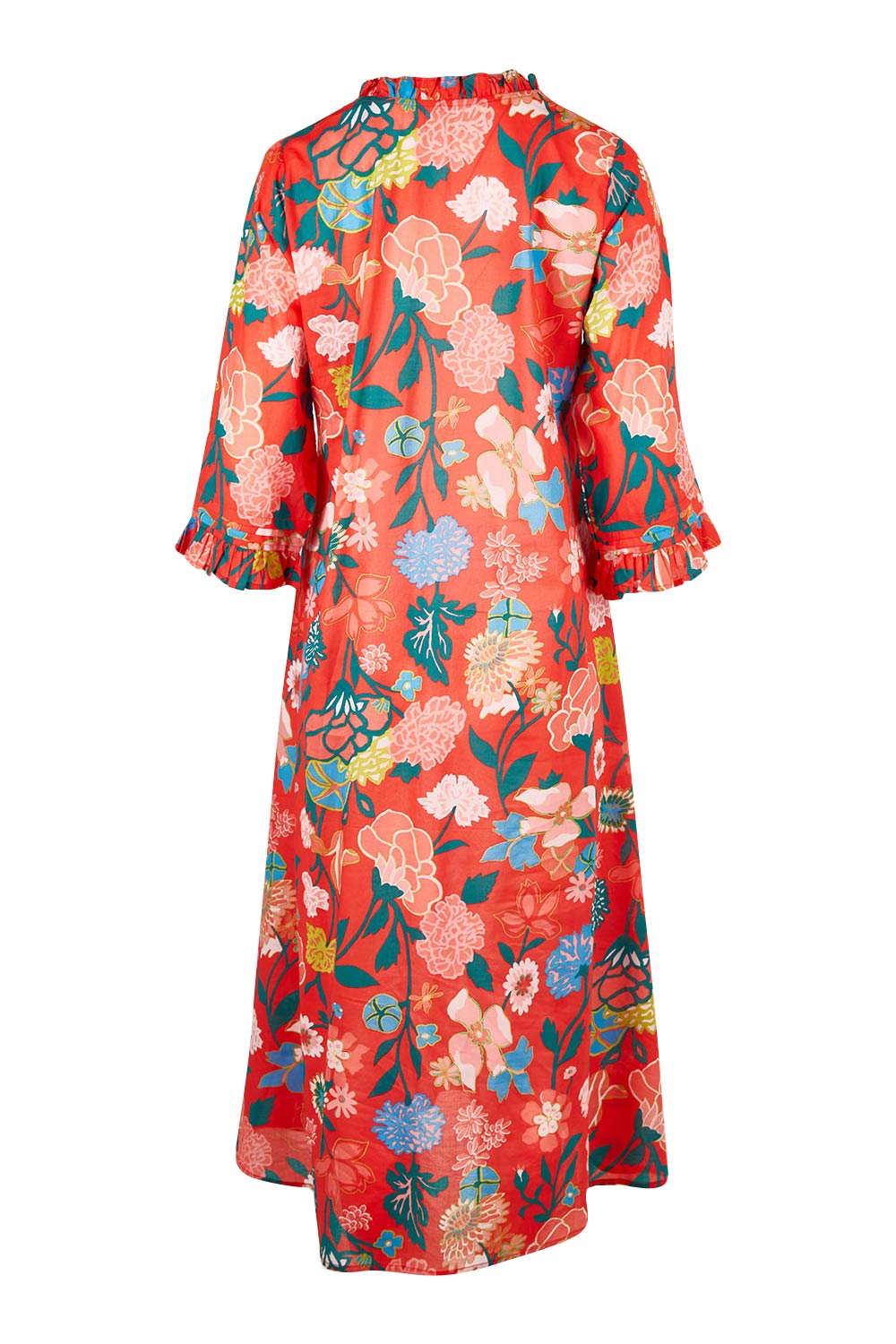 Product shot of the Floral Tuck Front Dress in colour Red (Red), from the back