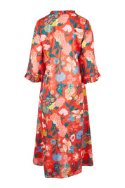 Product shot of the Floral Tuck Front Dress in colour Red (Red), from the back