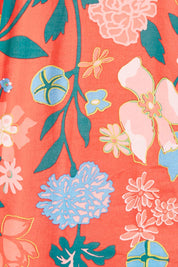 Product shot of the Floral Tuck Front Dress in colour Red (Red), detail