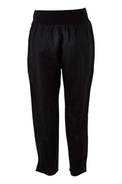 Product shot of the Pull On Linen Pant in colour Black (Black), from the back
