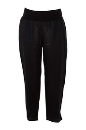 Product shot of the Pull On Linen Pant in colour Black (Black), from the front