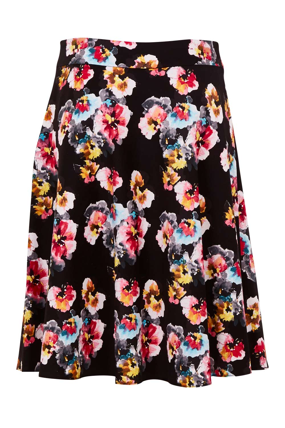 Product shot of the Printed Swing Skirt in colour Comical (Black), from the back