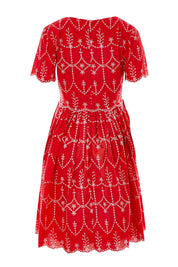 Product shot of the Printed Fit And Flare Dress in colour Embanglais (Red), from the back