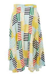 Product shot of the Tie Waist Skirt in colour Patched (White), from the back