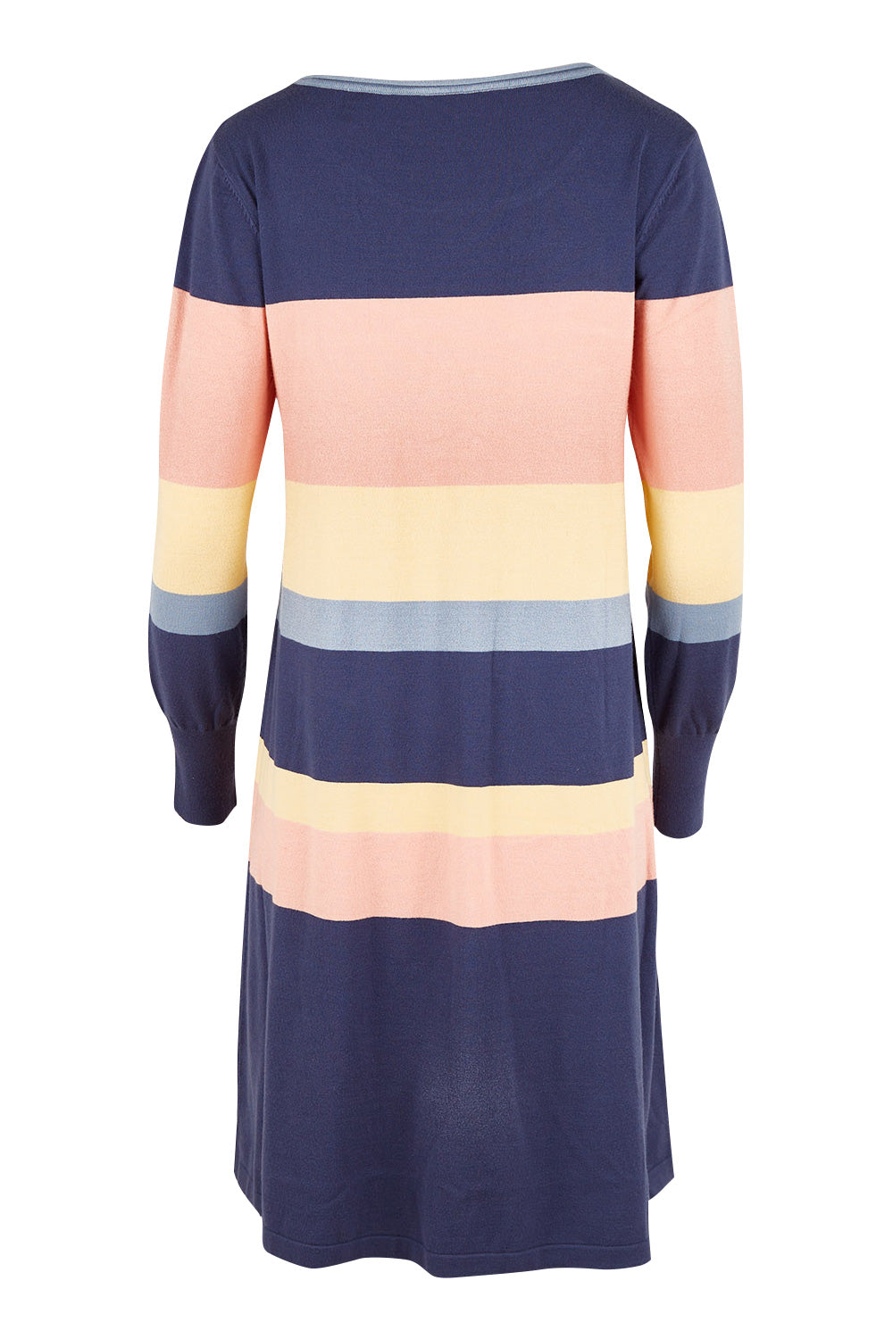 Product shot of the Knit Stripe Dress in colour Wintersky (Blue), from the back