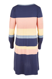 Product shot of the Knit Stripe Dress in colour Wintersky (Blue), from the back