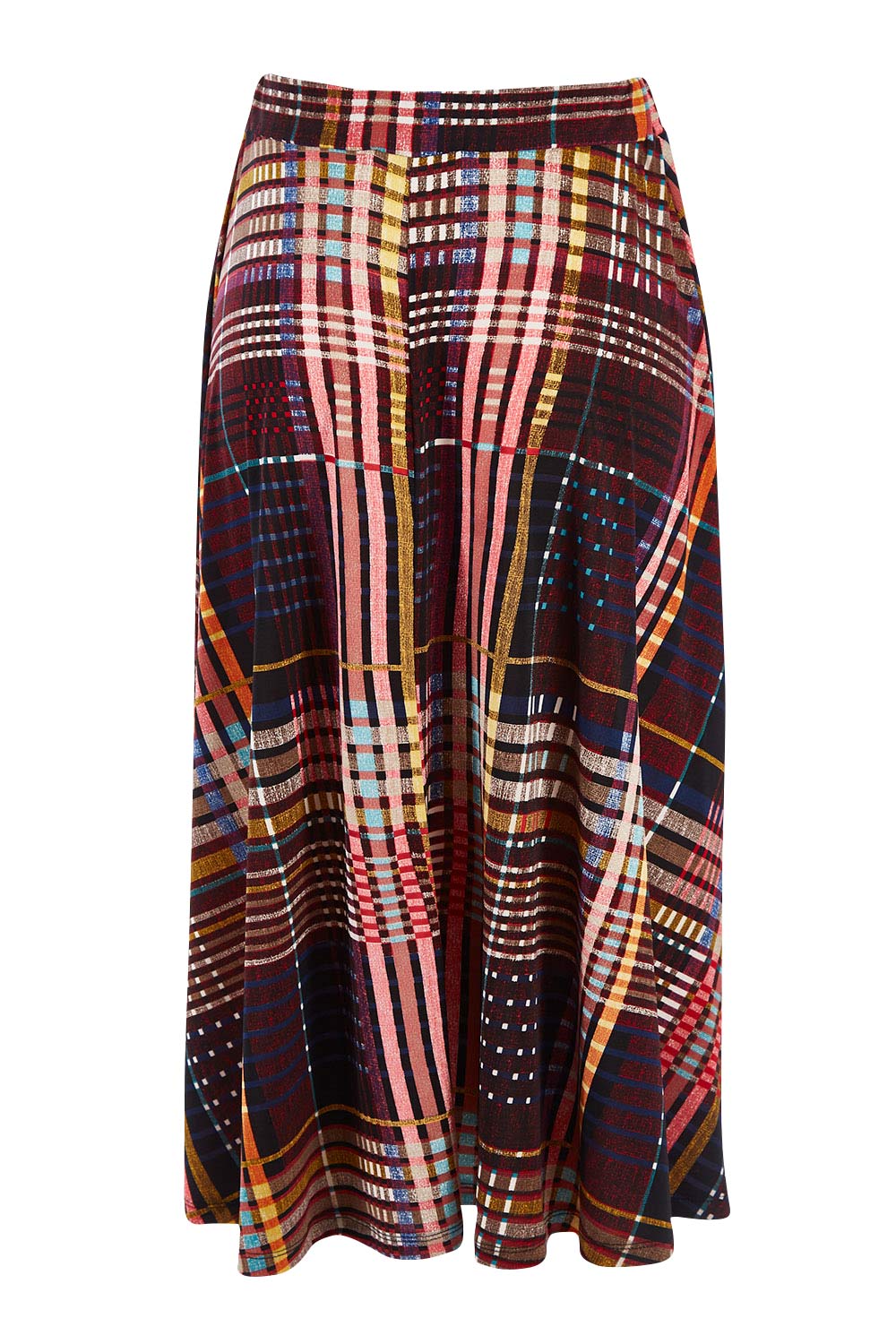 Product shot of the Calf Length Full Skirt in colour Checked (Black), from the back