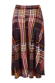 Product shot of the Calf Length Full Skirt in colour Checked (Black), from the back