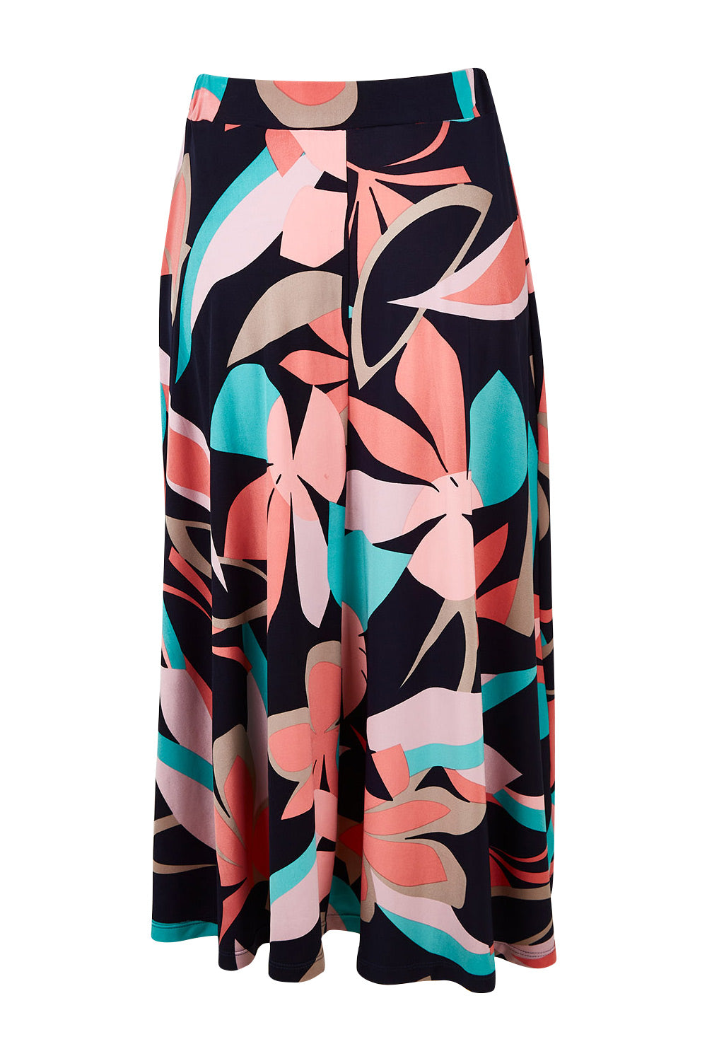 Product shot of the Printed Calf Length Full Skirt in colour Pastels (Blue), from the back
