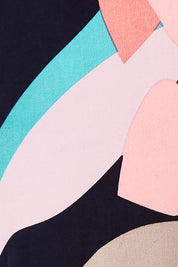 Product shot of the Printed Calf Length Full Skirt in colour Pastels (Blue), detail