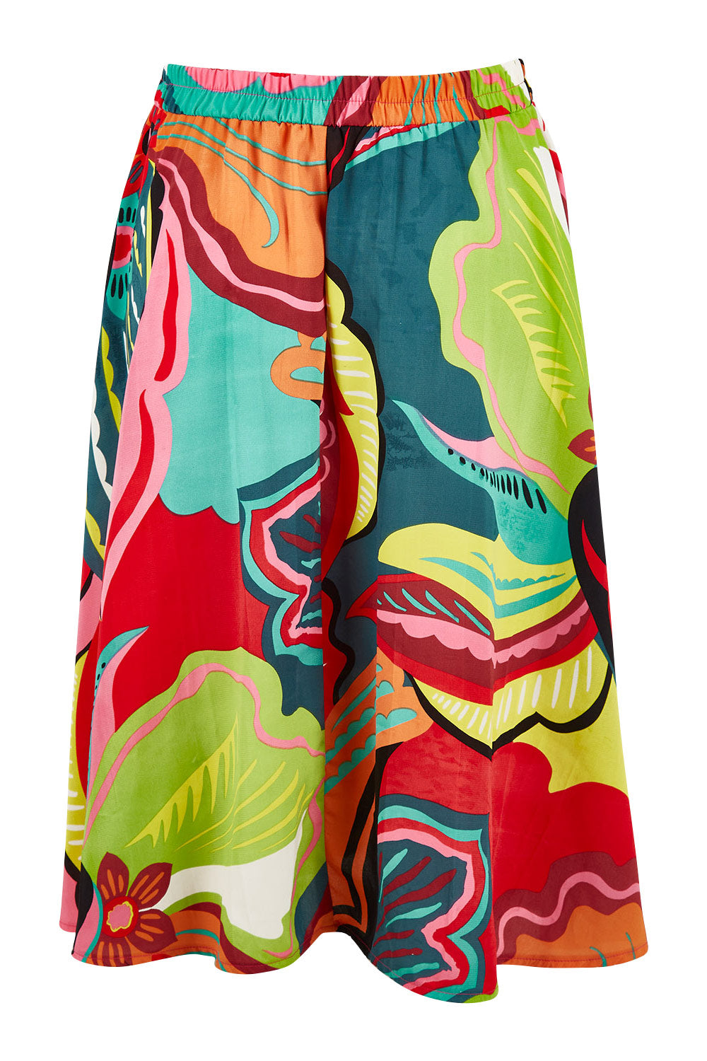 Product shot of the Printed Knee Length Skirt in colour Bloom (Pink), from the back